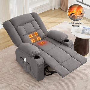 English Elm Kneading Massage Rocker Recliner with 4‑Point 3D Kneading, Heat, USB Port, Cup Holders & Swivel Comfort Grey W1521P390945