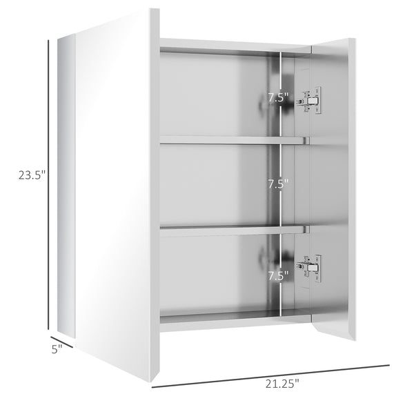 English Elm kleankin Stainless Steel Bathroom Mirror Cabinet with 3 Shelves, Space-Saving Wall-Mounted Storage Silver W2225P173926