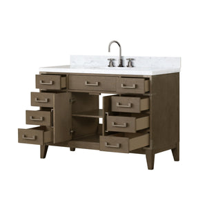 English Elm Grey Oak Single Bath Vanity With Carrara Marble Top, Faucet Set, Soft-Close Drawers & Stylish Storage B2731P259818