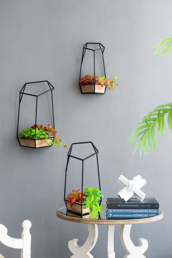 English Elm Set Felix Wall Planter Trio – Geometric Fir Wood & Iron Frames for Succulents, Modern Wall Focal Point Decor Black,Brown W2078P322836