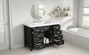 English Elm Christopher Knight Home® - 48" Bathroom Vanity with Sink Combo | 2 Doors 8 Soft-Close Drawers, Resin Top, Pine Legs Black N759S337621B