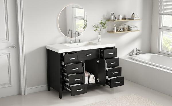 English Elm Christopher Knight Home® - 48" Bathroom Vanity with Sink Combo | 2 Doors 8 Soft-Close Drawers, Resin Top, Pine Legs Black N759S337621B