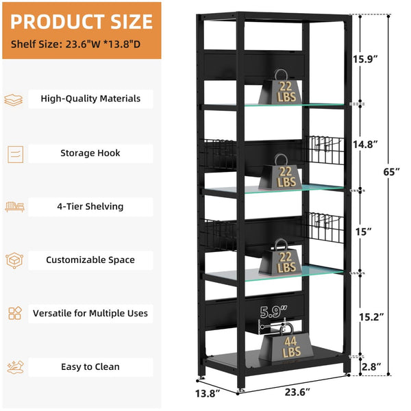English Elm 4-tier Tempered Glass Steel Frame Display Shelf with Rgb Led Lighting for Collectibles W3190P371784