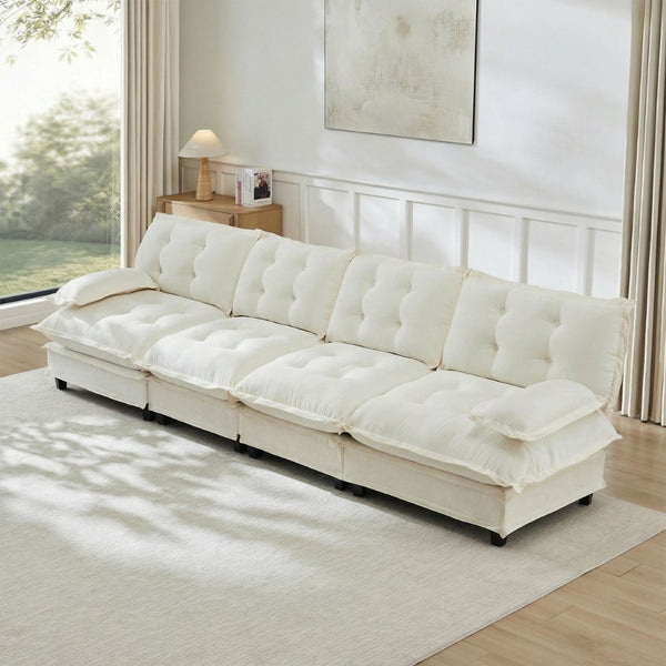 English Elm 138" Modular Cloud Sectional Sofa Deep Seat Chenille Upholstery for Living Room W714S01681