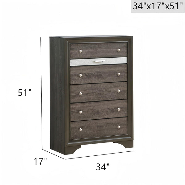 English Elm Madrid 6-Drawer Chest with Felt-Lined Full-Extension Drawers, Modern Laminate Wood Grain Finish Gray 56 L x 37 W x 20 H B078P285996