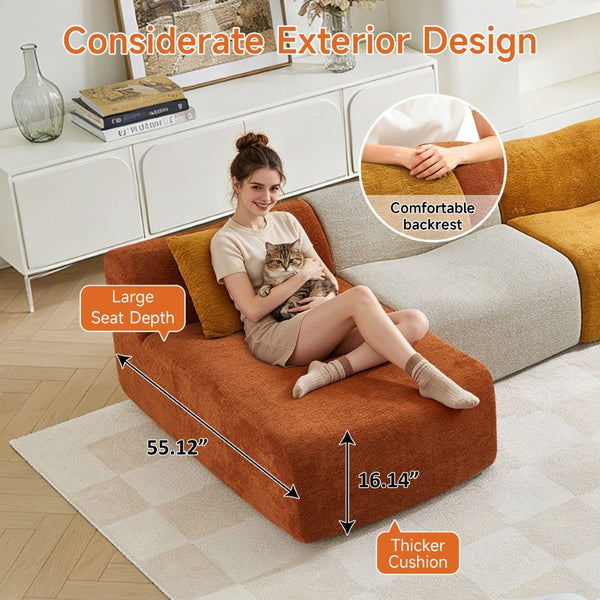 English Elm Modular Teddy Fleece Cloud Sectional Legless Sofa for Living Room Apartment W1765S00128