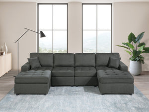 English Elm Contemporary 3-Piece Sectional Sofa Set in Ash Black Corduroy with RAF/LAF Chaise, Tufted Seats, Pillows - Stylish Low-Profile Design Gun Ash 34 L x 18 W x 68 H B011S01765