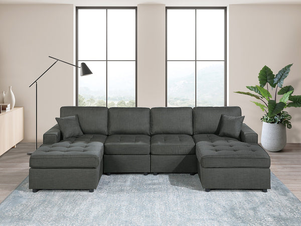English Elm Contemporary 3-Piece Sectional Sofa Set in Ash Black Corduroy with RAF/LAF Chaise, Tufted Seats, Pillows - Stylish Low-Profile Design Gun Ash 34 L x 18 W x 68 H B011S01765