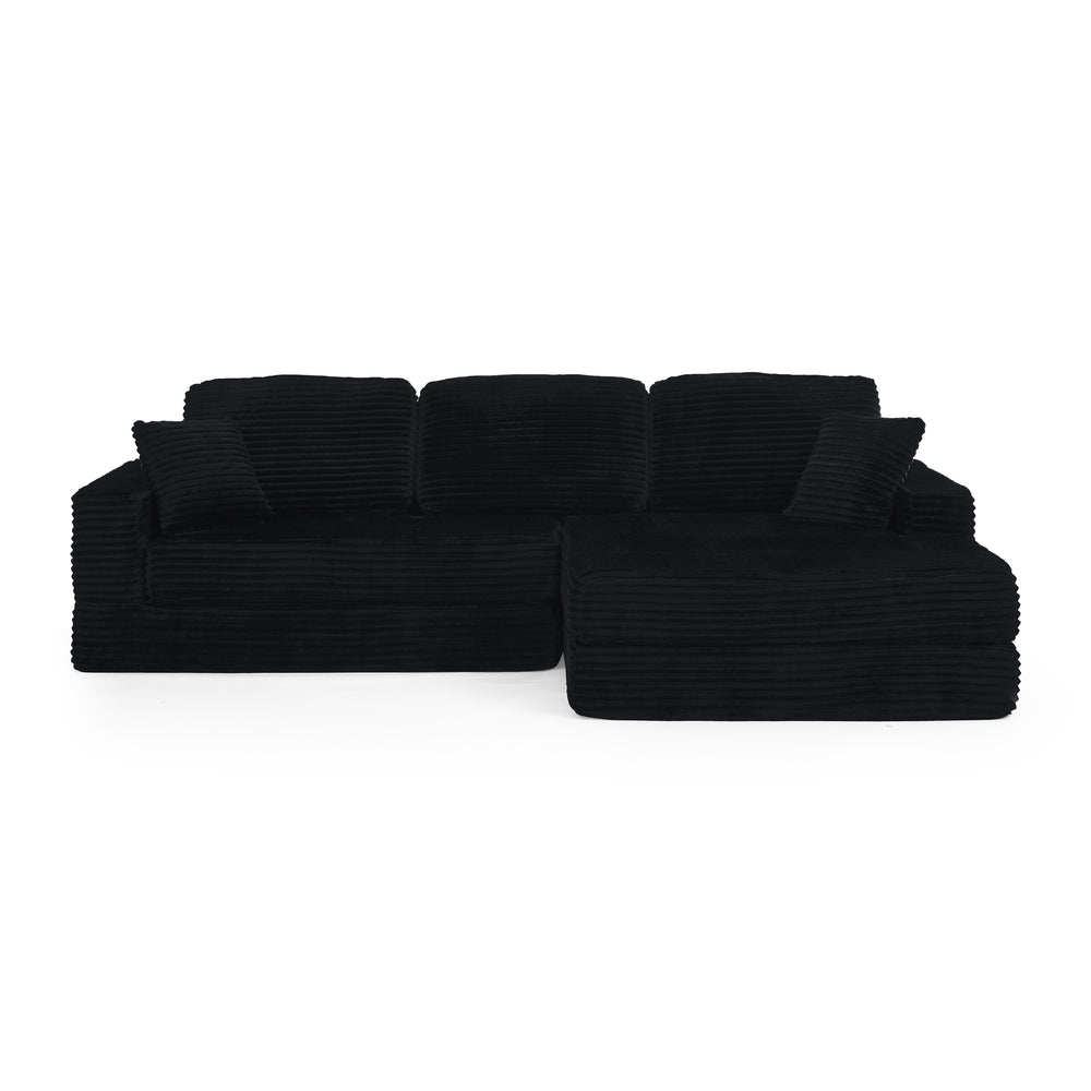 English Elm Right modular sectional sofa unfolds into bed — space-saving, flannelette comfort with foam & spring support, no assembly required Black W487S00297