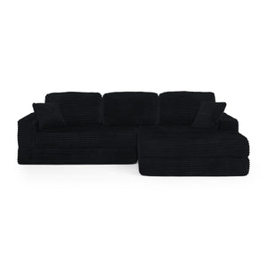 English Elm Right modular sectional sofa unfolds into bed — space-saving, flannelette comfort with foam & spring support, no assembly required Black W487S00297