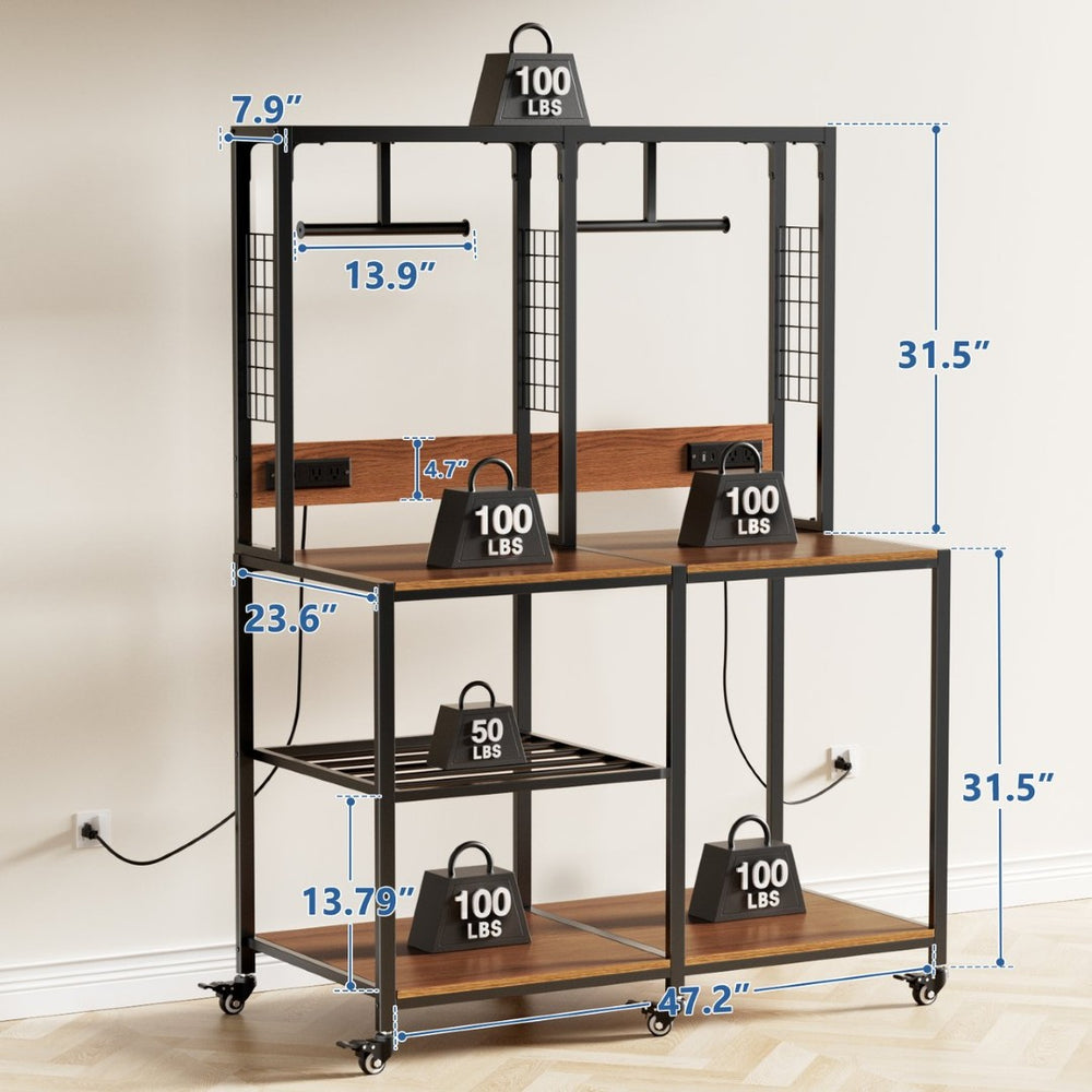 English Elm Double Tier Steel Workbench for Two 3d Printers with Spool Holders and Locking Casters W3190P395814