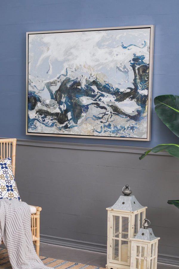 English Elm 47.2X35.4" Cerulean Seas Hand-Painted Wall Art - Stunning Ocean-Inspired Décor For Any Room W2078P313339