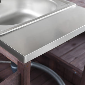 English Elm K&k Solid Fir Outdoor Kitchen Island with Sink Stainless Steel Top and Grill Cutout Brown N707S000022Z