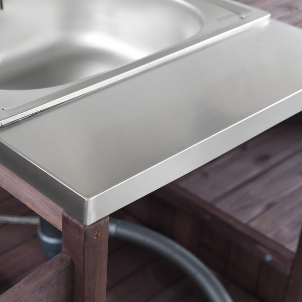 English Elm K&k Solid Fir Outdoor Kitchen Island with Sink Stainless Steel Top and Grill Cutout Brown N707S000022Z