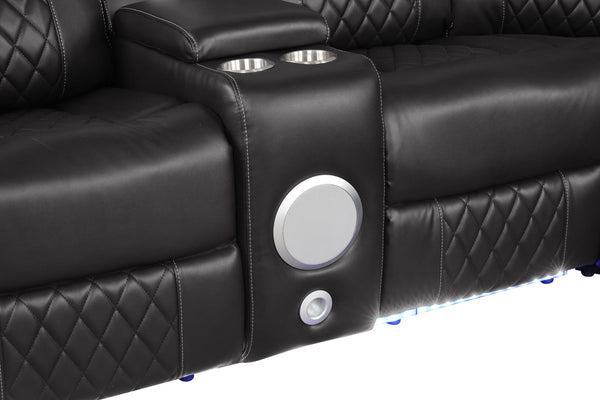 English Elm Lacrosse Power Reclining Sectional with Bluetooth Speakers, LED Lighting, USB Ports & Console Comfort Gray B009S01430