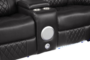 English Elm Lacrosse Power Reclining Sectional with Bluetooth Speakers, USB Ports, LED Lighting and Console Storage Gray B009S01924