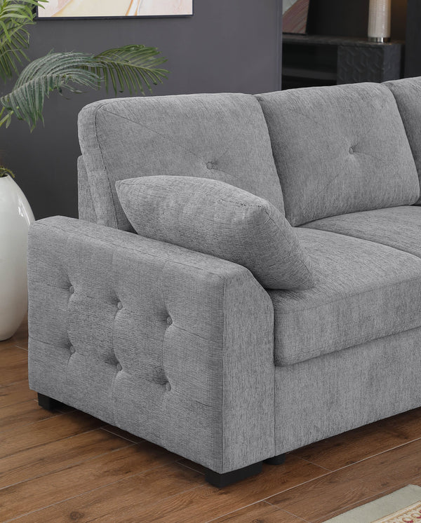 English Elm Nyhan Upholstered Corner Sectional with Pull-Out Loveseat and Storage Chaise, Chenille Elegance Light Gray B102S00079
