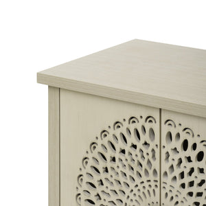 English Elm Hollow-Carved 2 Door Accent Cabinet with Adjustable Shelves, Anti-Tip Sideboard for Entryway Living Room Bedroom (36.11"L x 18.12"W x 7.68"H) W688P225282