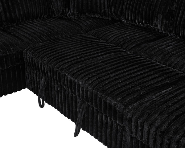 English Elm 122 Plush U-Shape Sectional Sofa Bed with USB Ports, Hidden Storage Chaise & Spacious Armrest Comfort Black W1417S00135