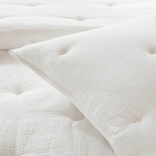 JLA Home Harbor House Blue - Cotton Crinkled Gauze Embroidered Quilt Set with Lightweight 250gsm Fill, OEKO‑TEX Certified Comfort and Texture White HH13-1884