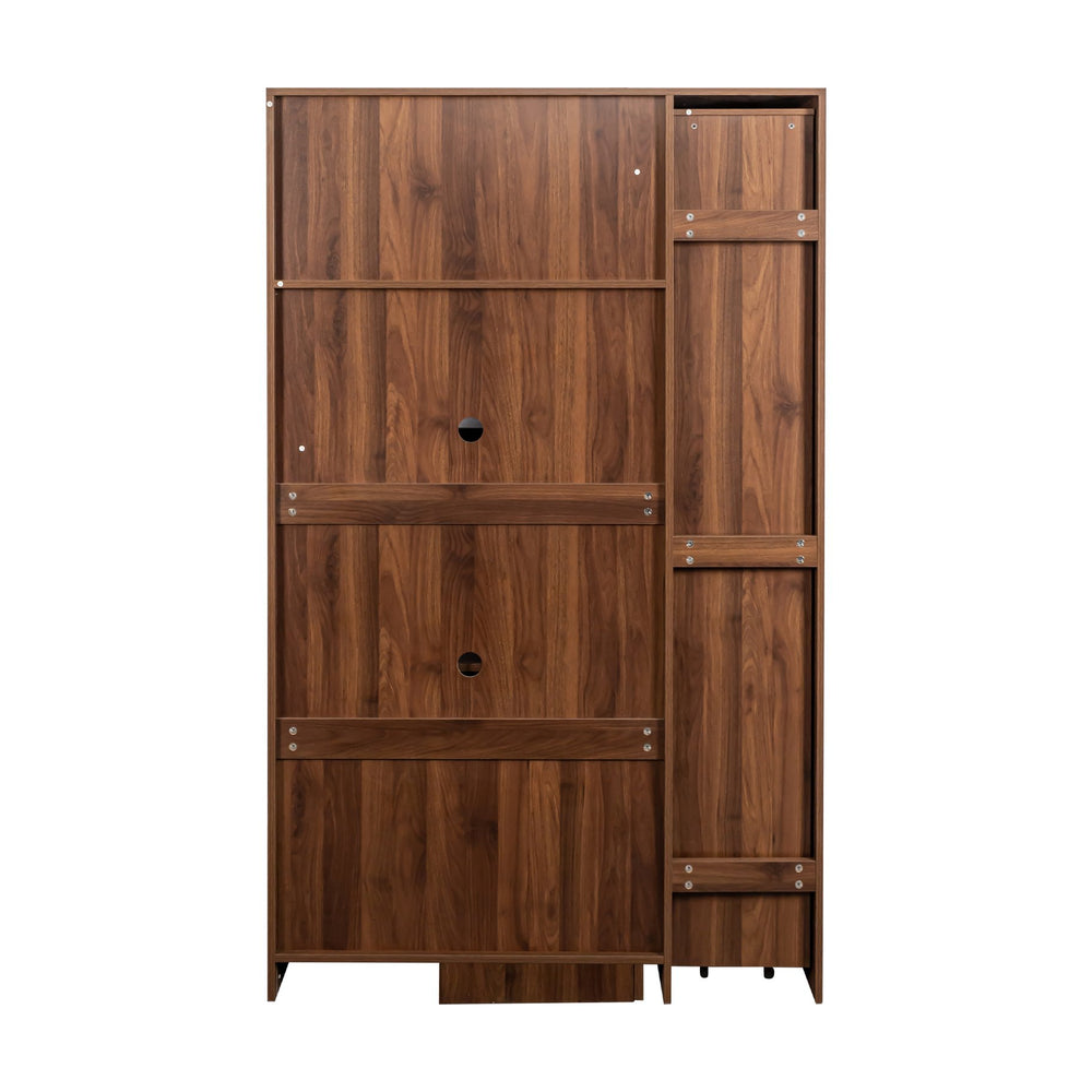 English Elm Kitchen pull-out pantry cabinet with 7-tier expandable shelves, smooth-glide organizers, farmhouse white storage solution for kitchen and dining rooms Walnut W331S00182