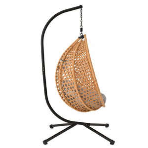 English Elm U_STYLE Sturdy Hammock Chair with HDPE Rattan Weave, Rust-Resistant Chain, Soft Removable Cushion Brown+Yellow,Grey N711P255131S