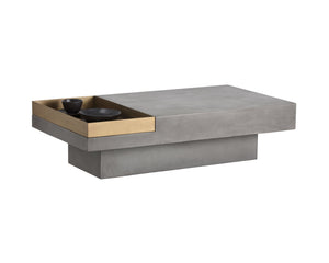 Sunpan Quill Coffee Table with Unique Concrete Top and Antique Brass Tray for Stylish Living Spaces Rectangular - 51W x 27.5D x 13.5H