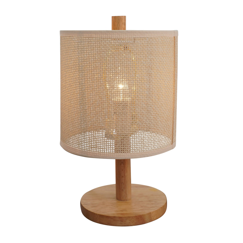 English Elm Ashcroft Furniture - Levio Natural Oak Table Lamp with Linen Rattan Shade — Mid-Century Eco Desk Light for Reading B183P315080