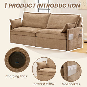 English Elm 73.6" Ergonomic 3-in-1 Sofa Bed with Chenille Comfort, L-Shape Convertible Sleeper, USB/Type-C Charging khaki W2606P301328