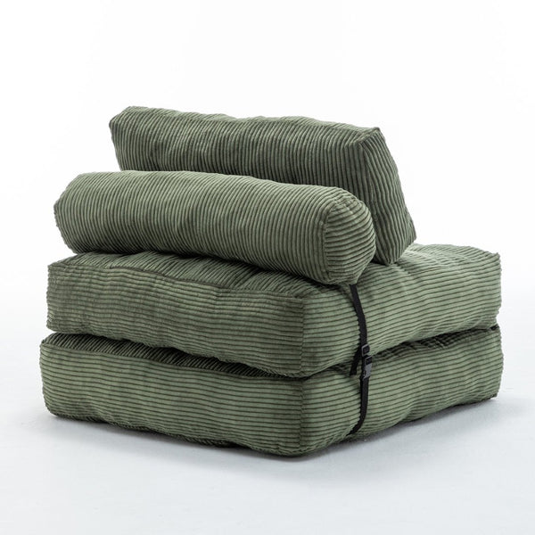English Elm Folding Floor Sofa Bed Convertible Sleeper Chair with Shredded Foam Corded Fabric Green W2200P442796