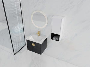 English Elm 24" Wall-Mounted Bathroom Vanity With Ceramic Sink & Side Cabinet - Soft Close Doors, Stylish Storage W999S00328