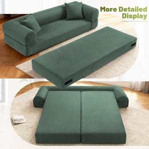 English Elm Convertible Corduroy Sleeper Sofa Queen Fold Out Bed with Dual Storage Pockets Light Green W3396P483185