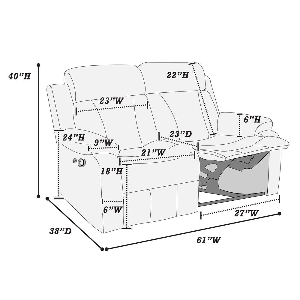 English Elm Recliner Gel Leatherette Loveseat with USB Ports, Manual Motion, Plush Pillow Arms & Vertical Stitching B089P240477