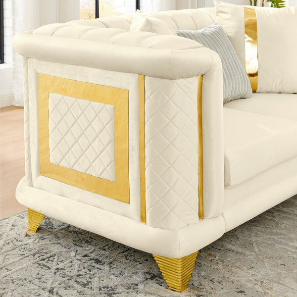 English Elm 69 Inch Italian Velvet Loveseat Tufted Victorian Glam Sofa with Gold Steel Trim W1191S00048