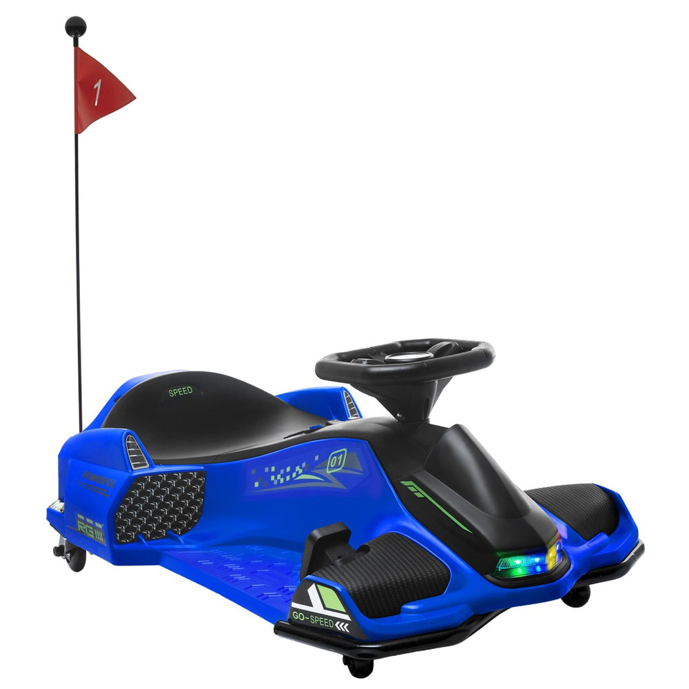 English Elm Aosom Kids Battery Powered Drift Kart with Led Lights Music and Slow Start Feature Blue W2225P217182