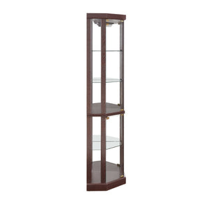 English Elm Corner Lighted Curio Cabinet with Mirrored Back Glass Shelves Classical Living Room Display Cherry W2275P194425