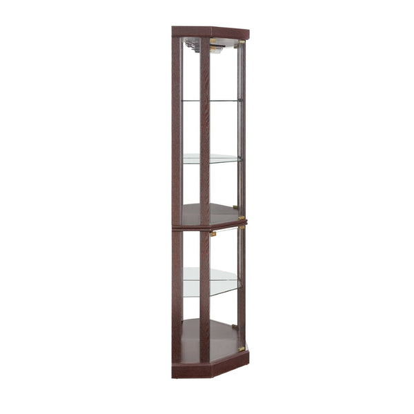 English Elm Corner Lighted Curio Cabinet with Mirrored Back Glass Shelves Classical Living Room Display Cherry W2275P194425