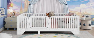 English Elm Twin Montessori Floor Bed with Safety Rails Hinged Door and Plywood Slats for Kids White W2593P381112