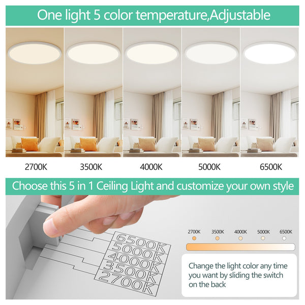 English Elm 16inch Flush Mount Ceiling Light, 32W 3520LM Dimmable 5CCT Backlight Ultra Bright Low Profile W2312P375005