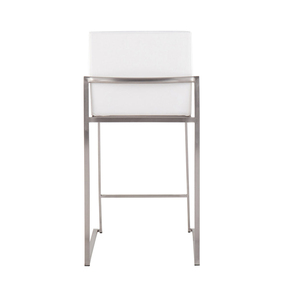 English Elm Fuji Contemporary High Back Counter Stool Set Of 2 - Luxe White Velvet & Modern Stainless Steel Finish B202P221962