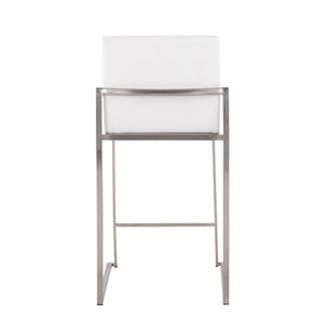 English Elm Fuji Contemporary High Back Counter Stool Set Of 2 - Luxe White Velvet & Modern Stainless Steel Finish B202P221962