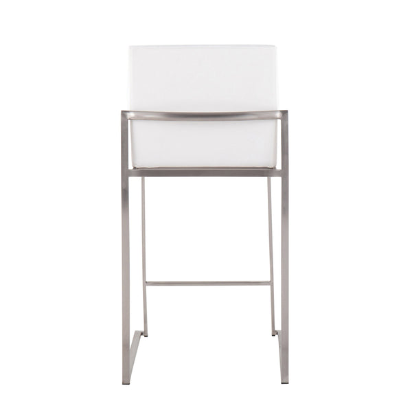 English Elm Fuji Contemporary High Back Counter Stool Set Of 2 - Luxe White Velvet & Modern Stainless Steel Finish B202P221962