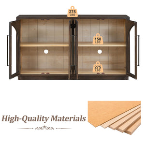 English Elm TREXM Arched 4-Door Large Storage Sideboard Buffet Cabinet with Glass Doors, Adjustable Shelves and Cable Management Espresso N715P290642P