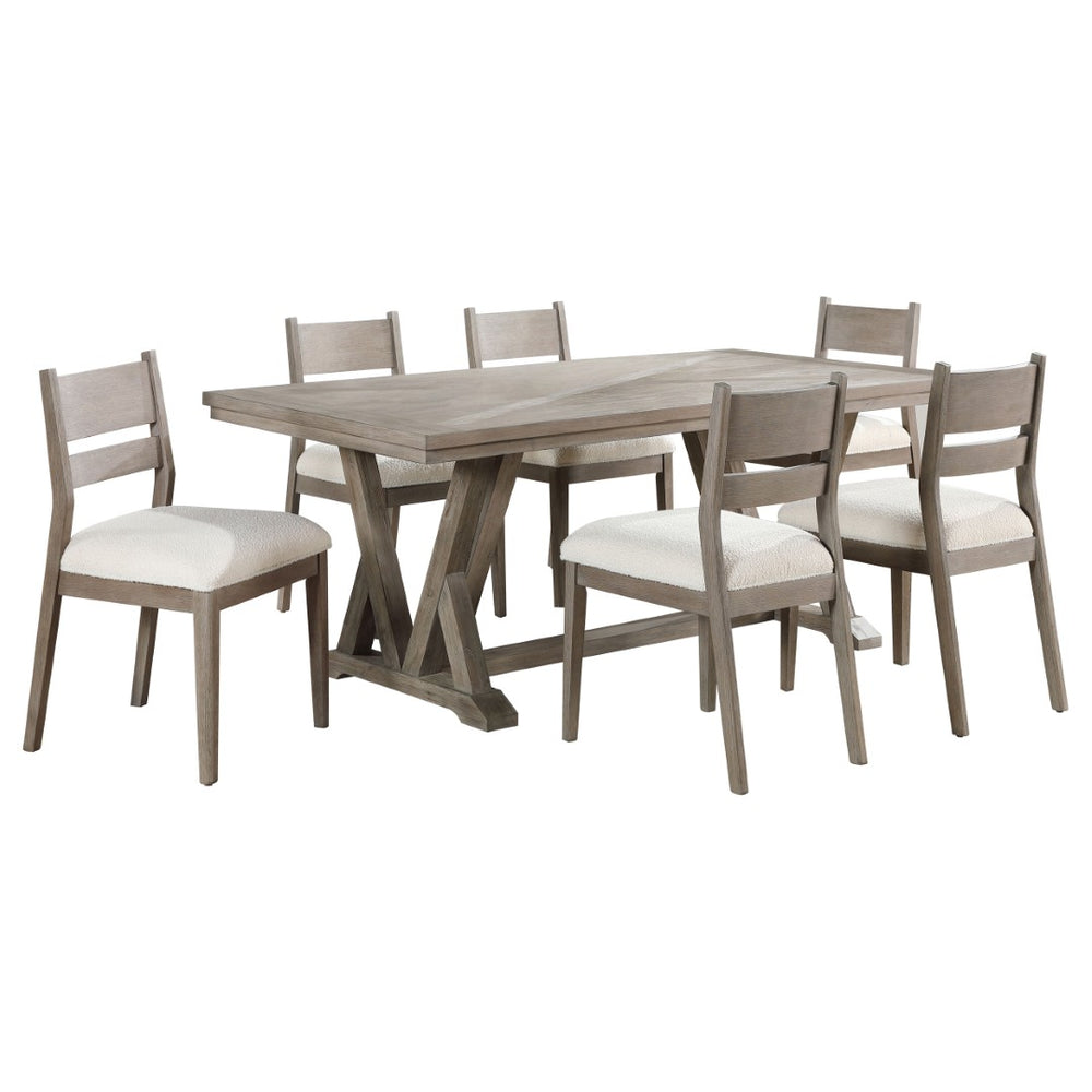 English Elm Ruston 7 Piece Acacia Wood Farmhouse Dining Set with Ladderback Chairs Seats Six B062S01469