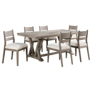 English Elm Ruston 7 Piece Acacia Wood Farmhouse Dining Set with Ladderback Chairs Seats Six B062S01469