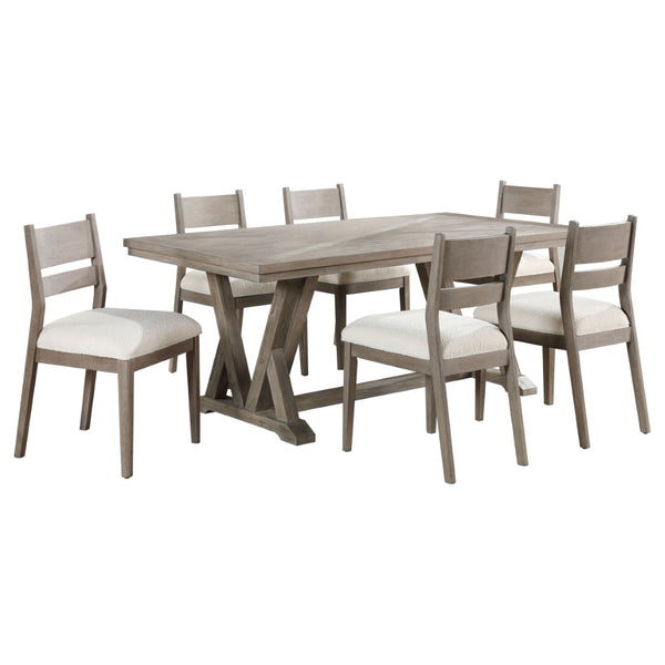 English Elm Ruston 7 Piece Acacia Wood Farmhouse Dining Set with Ladderback Chairs Seats Six B062S01469
