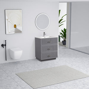 English Elm 30 Inch Bathroom Vanity With Ceramic Sink Combo - Modern Gray Freestanding Storage Cabinet Set W1550S00046