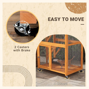 English Elm Pawhut Wooden Catio Outdoor Cat Enclosure with Wheels Weatherproof Asphalt Roof W2225P173770