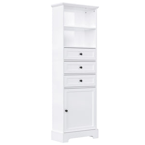 English Elm White Tall Storage Cabinet 3-Drawer, Adjustable Shelves, Anti-Dump Safety, MDF Painted Finish 42"L WF323347AAK