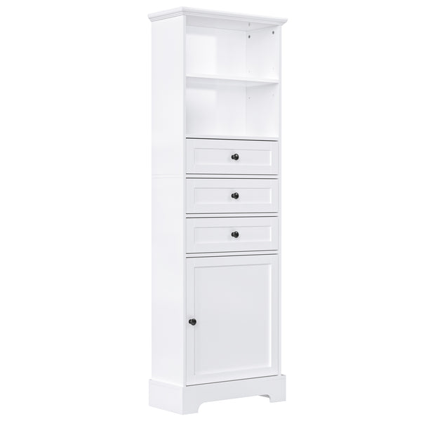 English Elm White Tall Storage Cabinet 3-Drawer, Adjustable Shelves, Anti-Dump Safety, MDF Painted Finish 42"L WF323347AAK